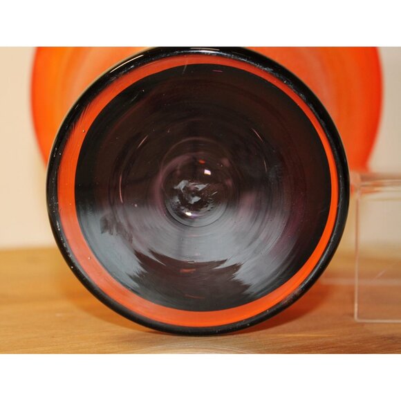 Frosted Orange Art Glass Pedestal Vase w/ Black Base 7" Round x 7" T Centerpiece - Picture 2 of 6